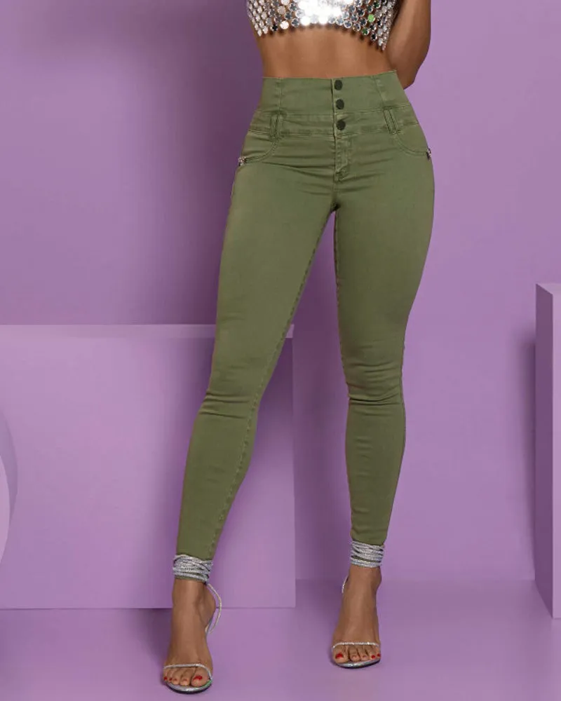 High-Waisted Back-Zip Fashion Skinny Jeans
