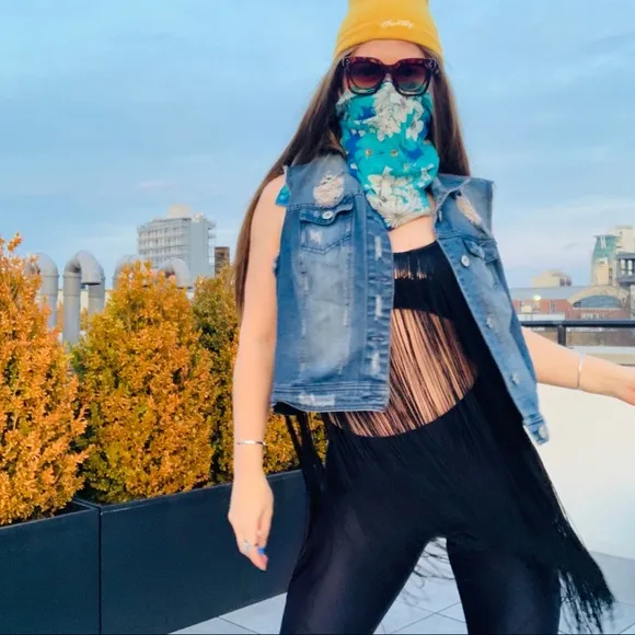 Highway Jeans Plus Distressed Oversized Blue Jacket Vest 2X