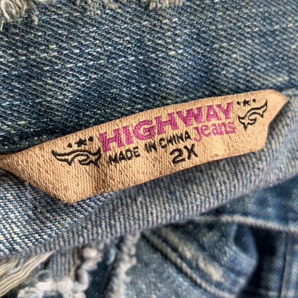 Highway Jeans Plus Distressed Oversized Blue Jacket Vest 2X