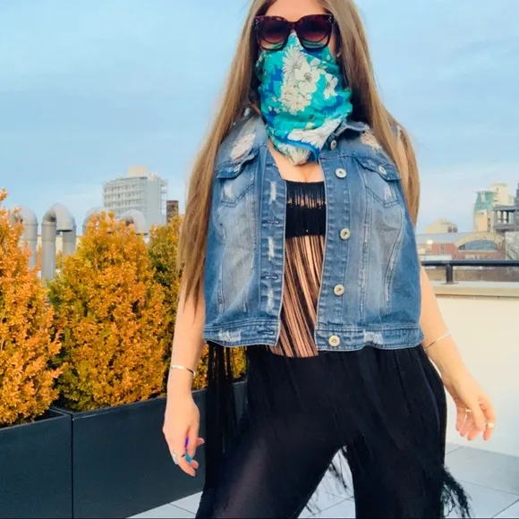 Highway Jeans Plus Distressed Oversized Blue Jacket Vest 2X