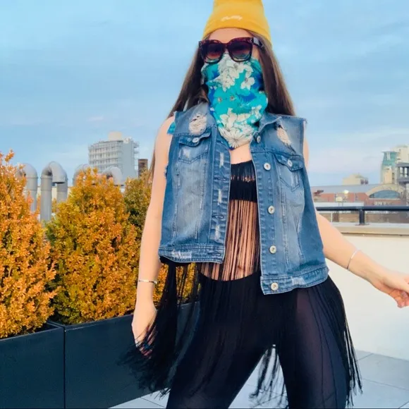 Highway Jeans Plus Distressed Oversized Blue Jacket Vest 2X