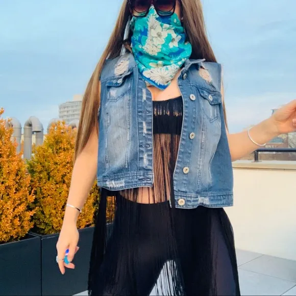 Highway Jeans Plus Distressed Oversized Blue Jacket Vest 2X