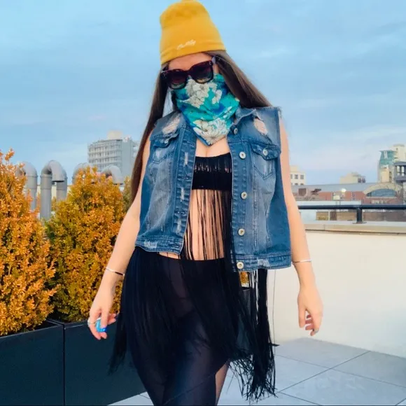 Highway Jeans Plus Distressed Oversized Blue Jacket Vest 2X