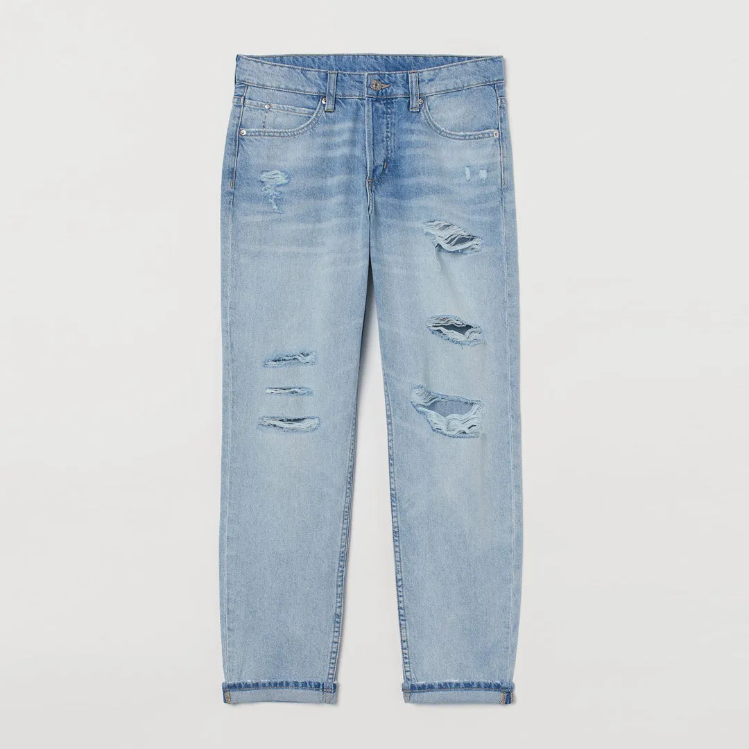 HM boyfriend fit sky blue ripped ladies jeans