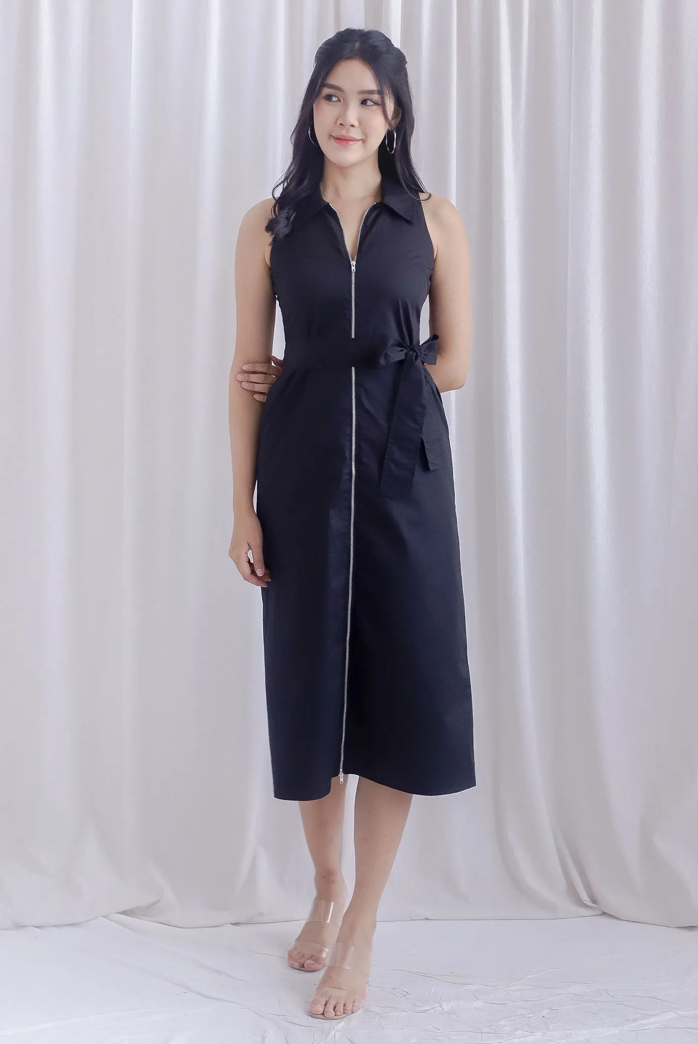 Hope Zip Racer Maxi Dress In Black