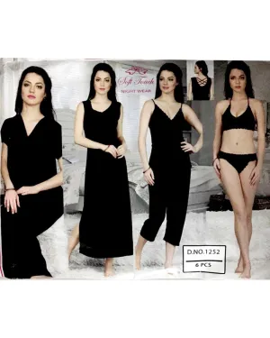 Hot Black Bridal Nighty Sets  - 6 Pcs Set - 1252