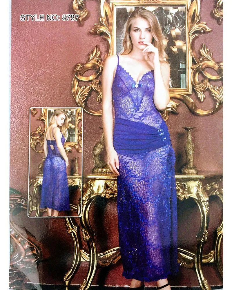 Hot Sexy See Through Long Lace Nighty - 8787