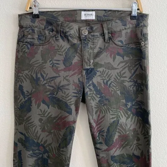 Hudson Jeans Krista Printed Super Skinny Bramble Green Jeans Pants Size 29