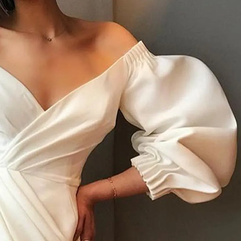 Irregular Summer Puff Sleeve Dress Sexy Evening Dress