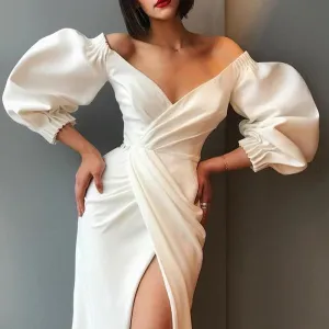 Irregular Summer Puff Sleeve Dress Sexy Evening Dress