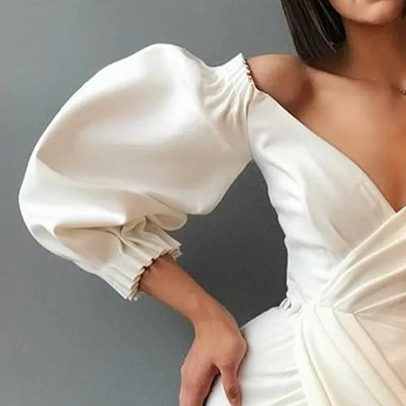 Irregular Summer Puff Sleeve Dress Sexy Evening Dress