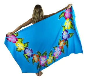 Island Style - Hand-Painted Batik Sarong - Full-Size (48" x 72") - Hibiscus Lei - Turquoise