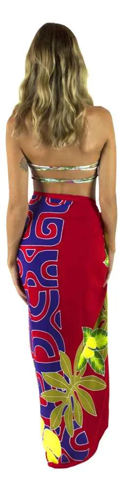 Island Style - Hand-Painted Batik Sarong - Full-Size (48" x 72") - Tahitian Plumeria - Red