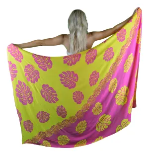 Island Style - Monstera Sarong - Fuchsia / Yellow - Full
