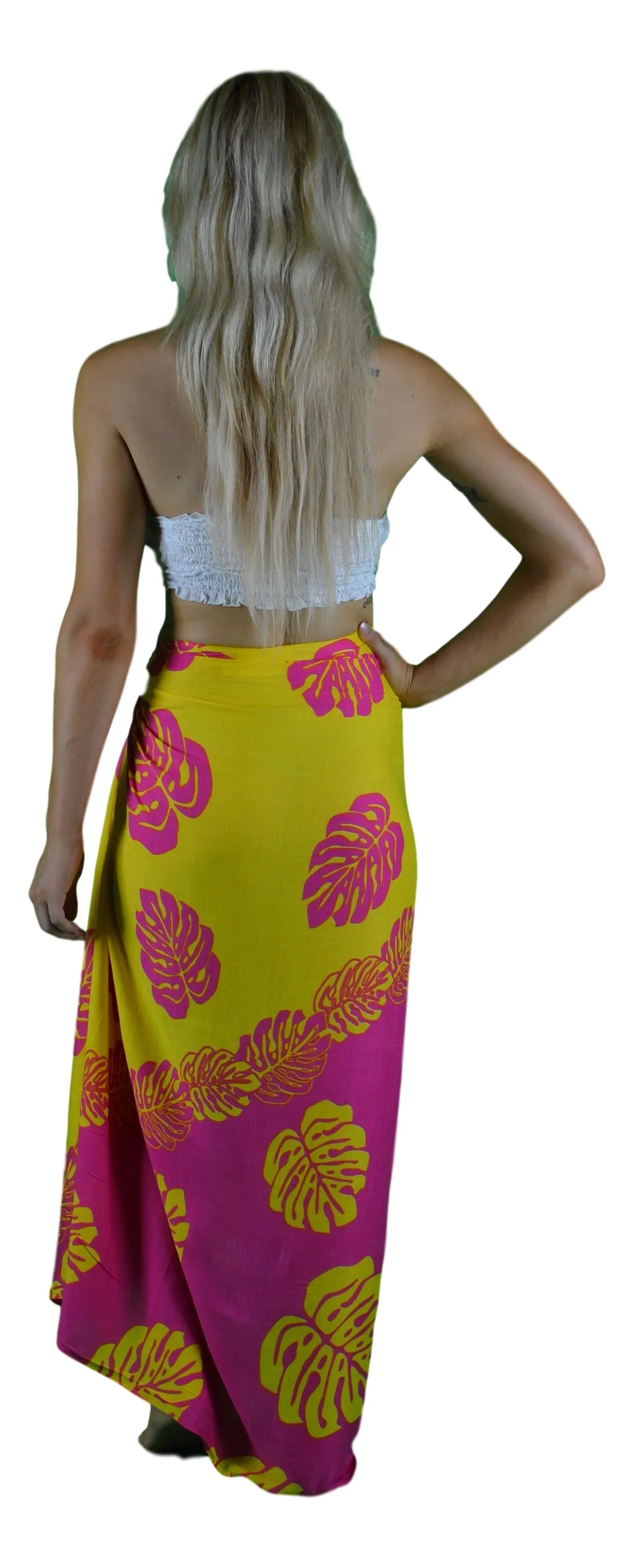 Island Style - Monstera Sarong - Fuchsia / Yellow - Full
