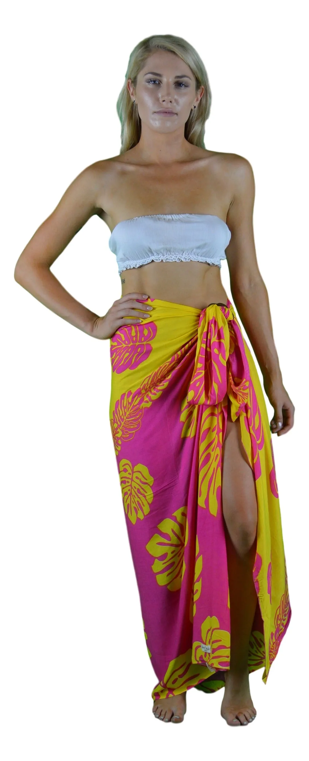 Island Style - Monstera Sarong - Fuchsia / Yellow - Full