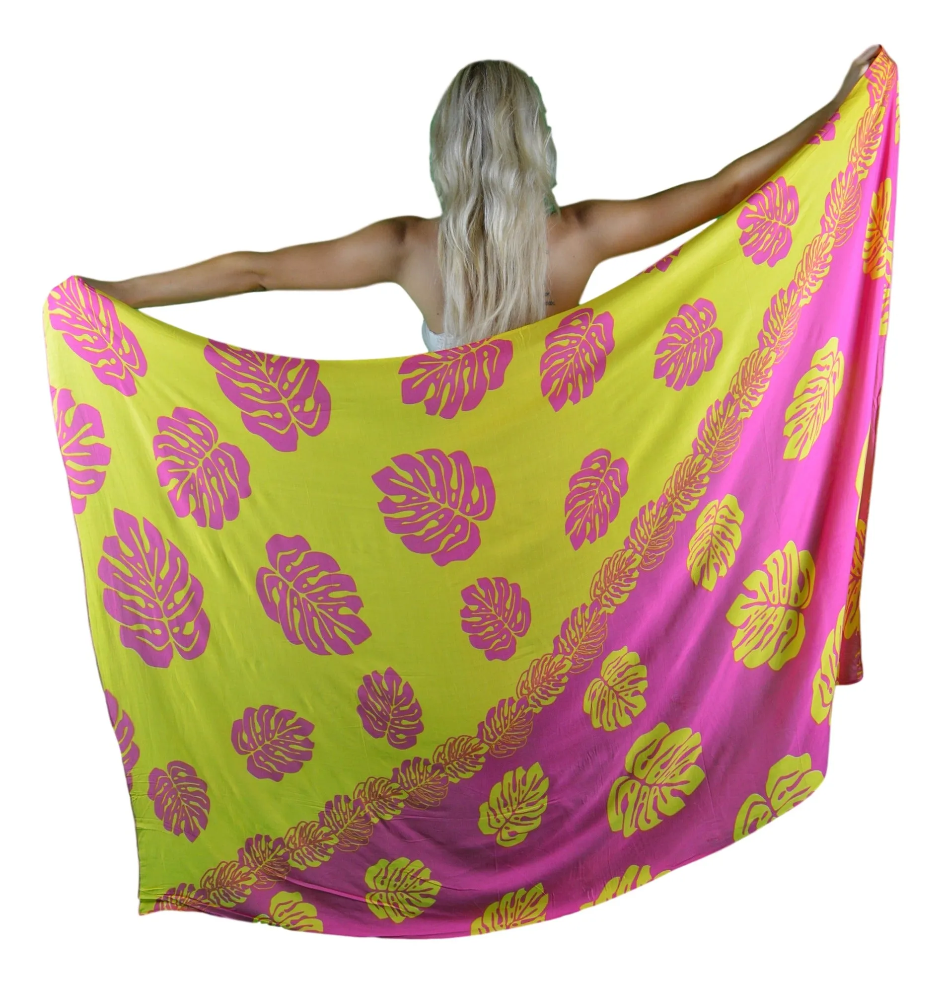 Island Style - Monstera Sarong - Fuchsia / Yellow - Full