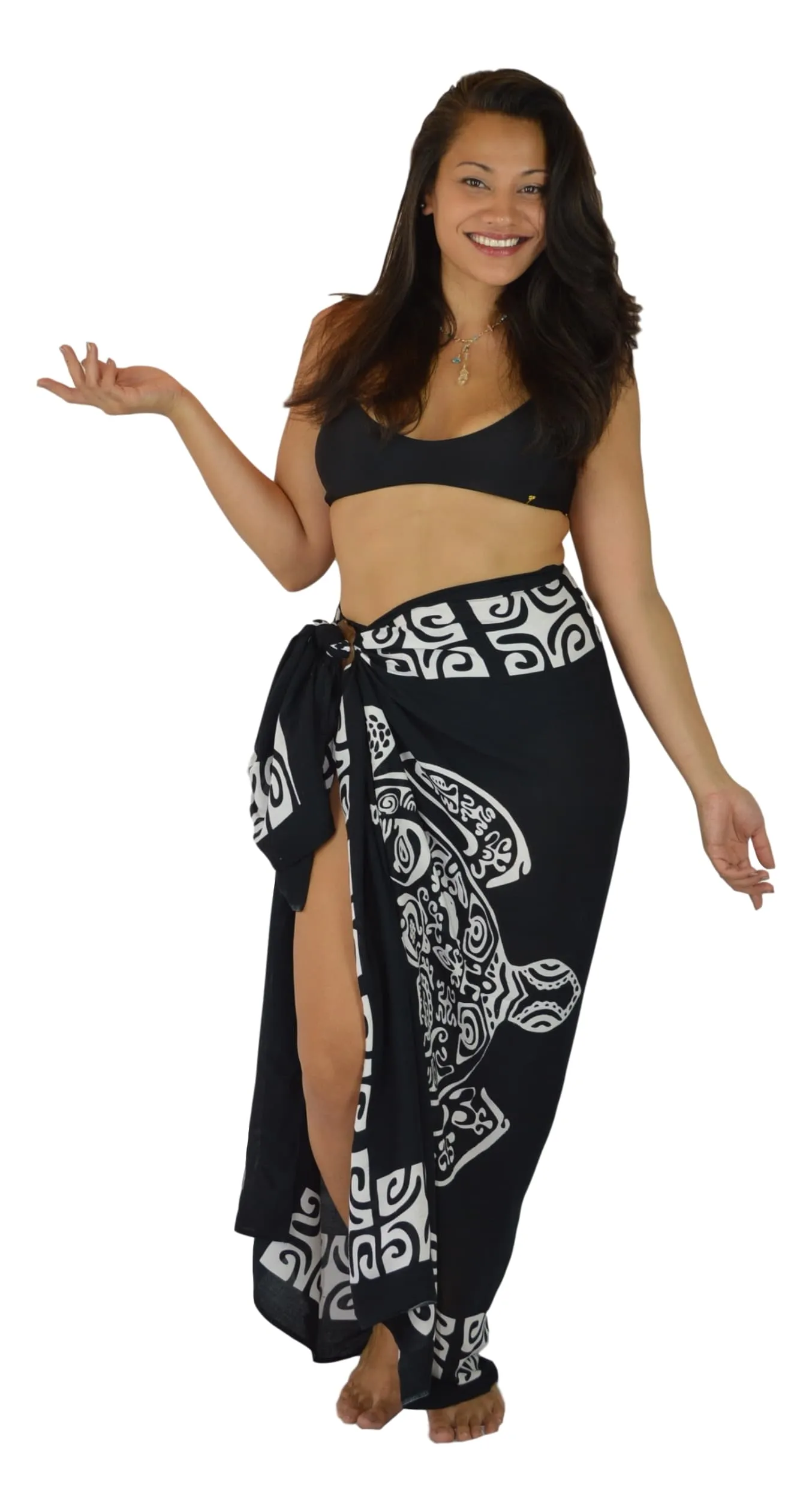 Island Style - Tahitian Turtle Sarong - Full - Black / White