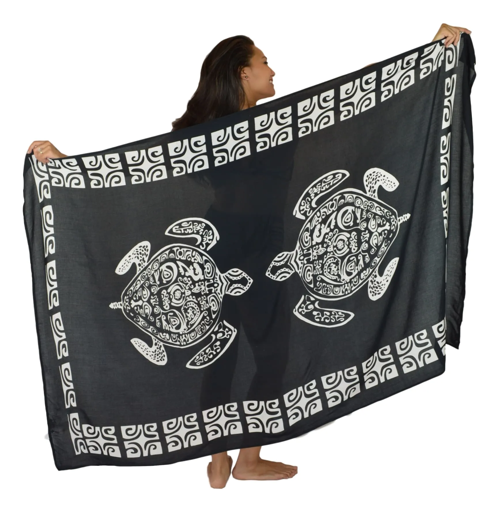Island Style - Tahitian Turtle Sarong - Full - Black / White