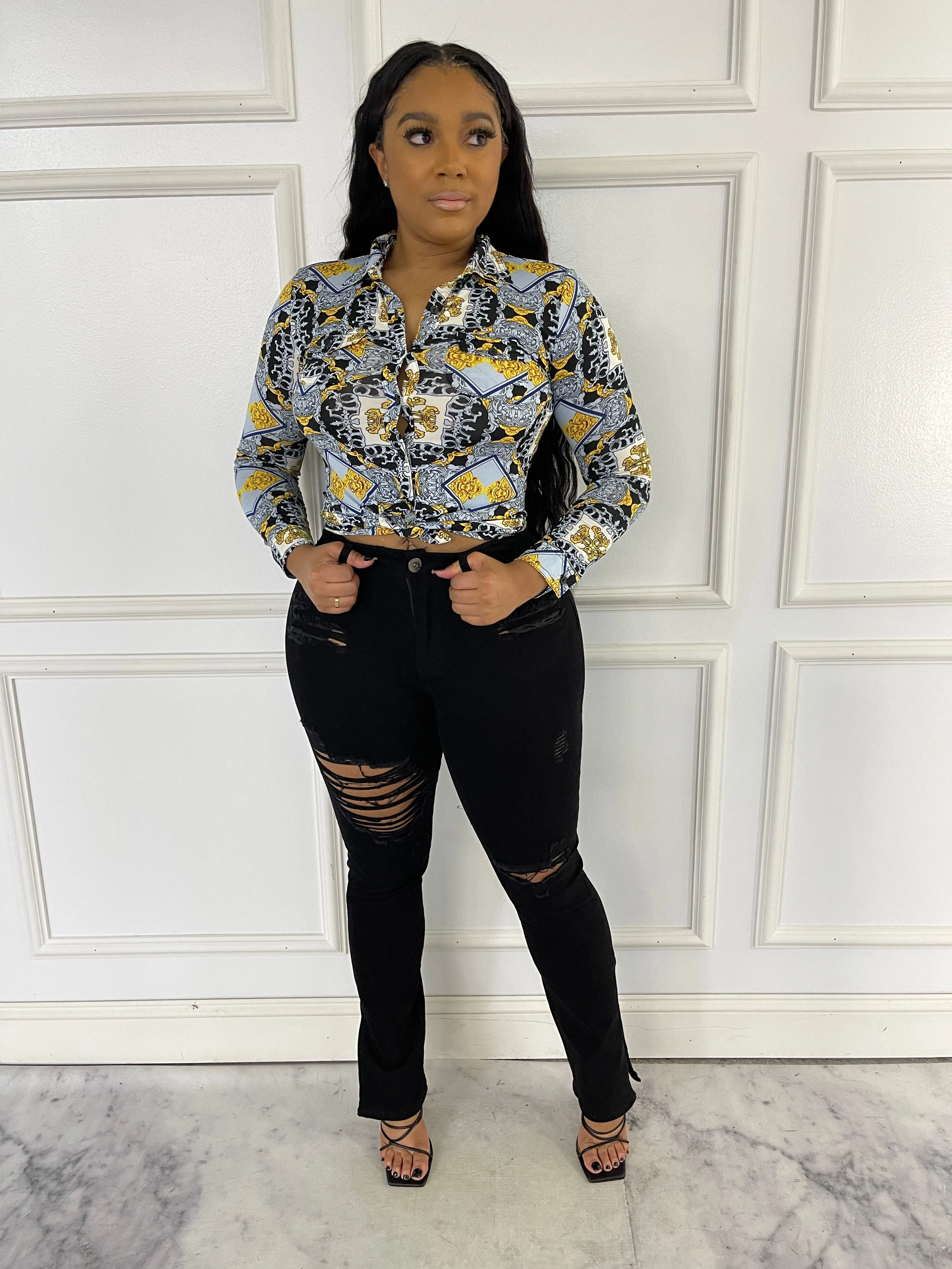 J226P-HW Straight Slit Jeans