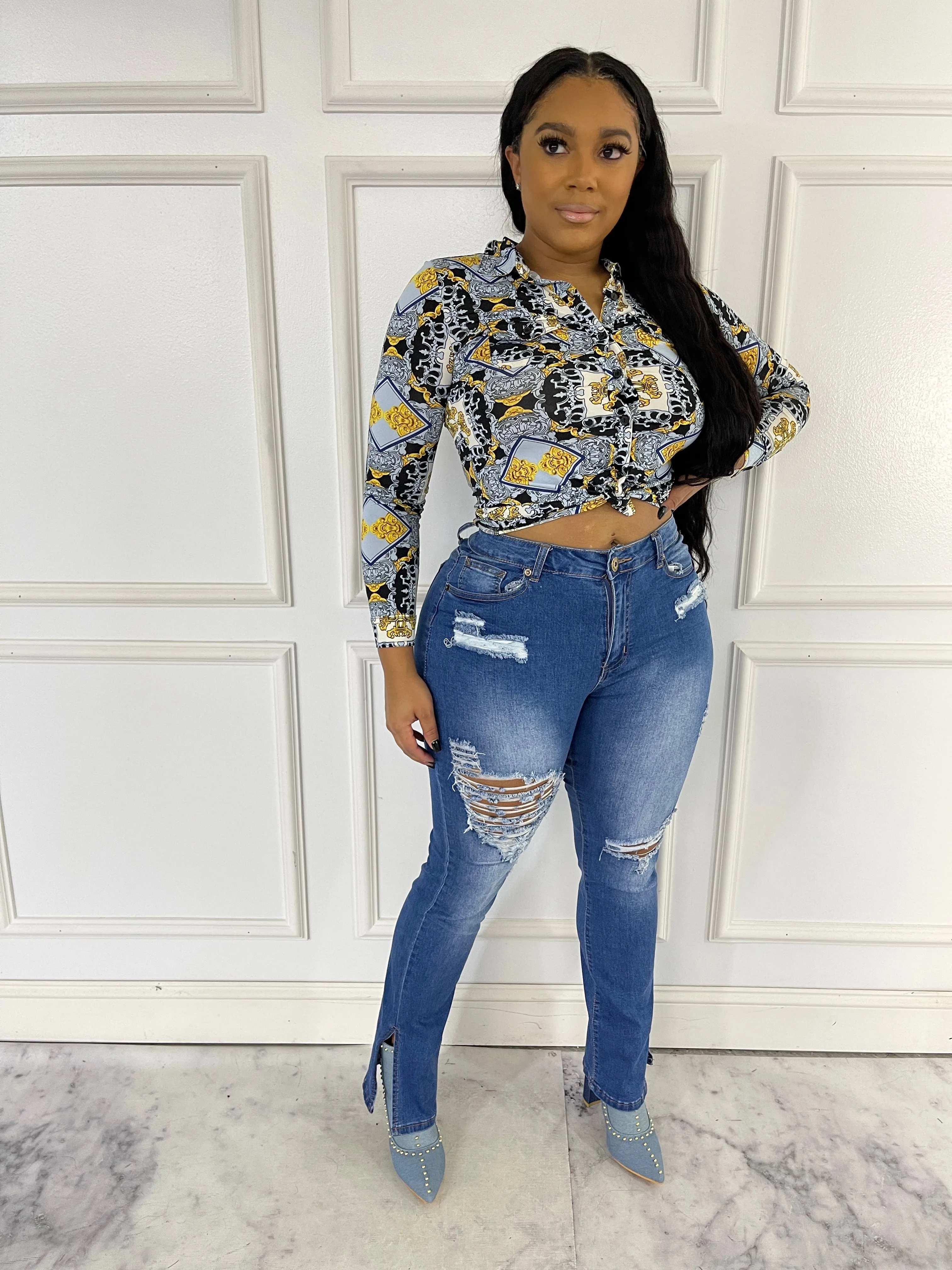 J226P-HW Straight Slit Jeans