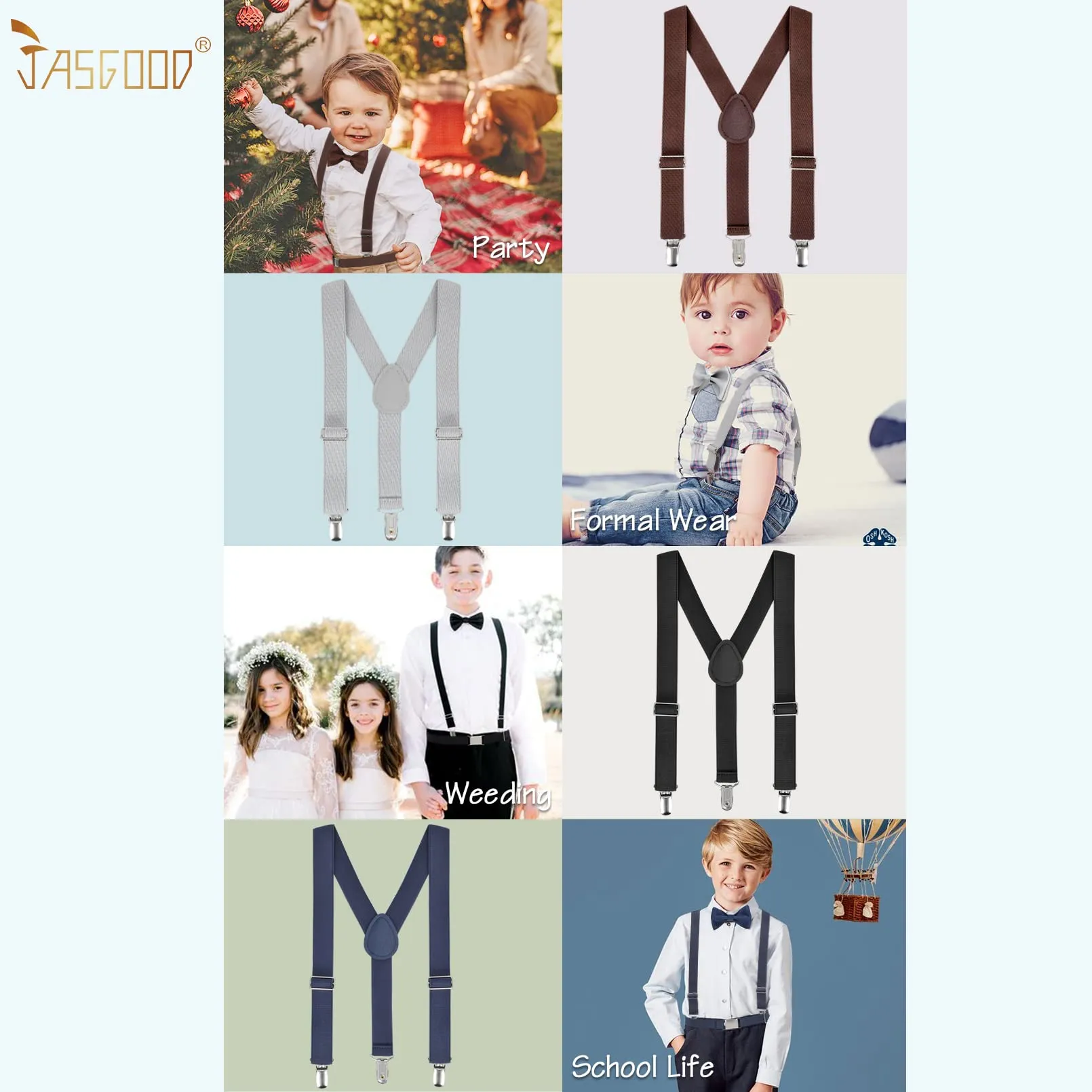 JASGOOD Child Kids Suspenders Bowtie Set Adjustable Suspender Set for Boys and Girls with Elastic Stretch Waist Belt Set
