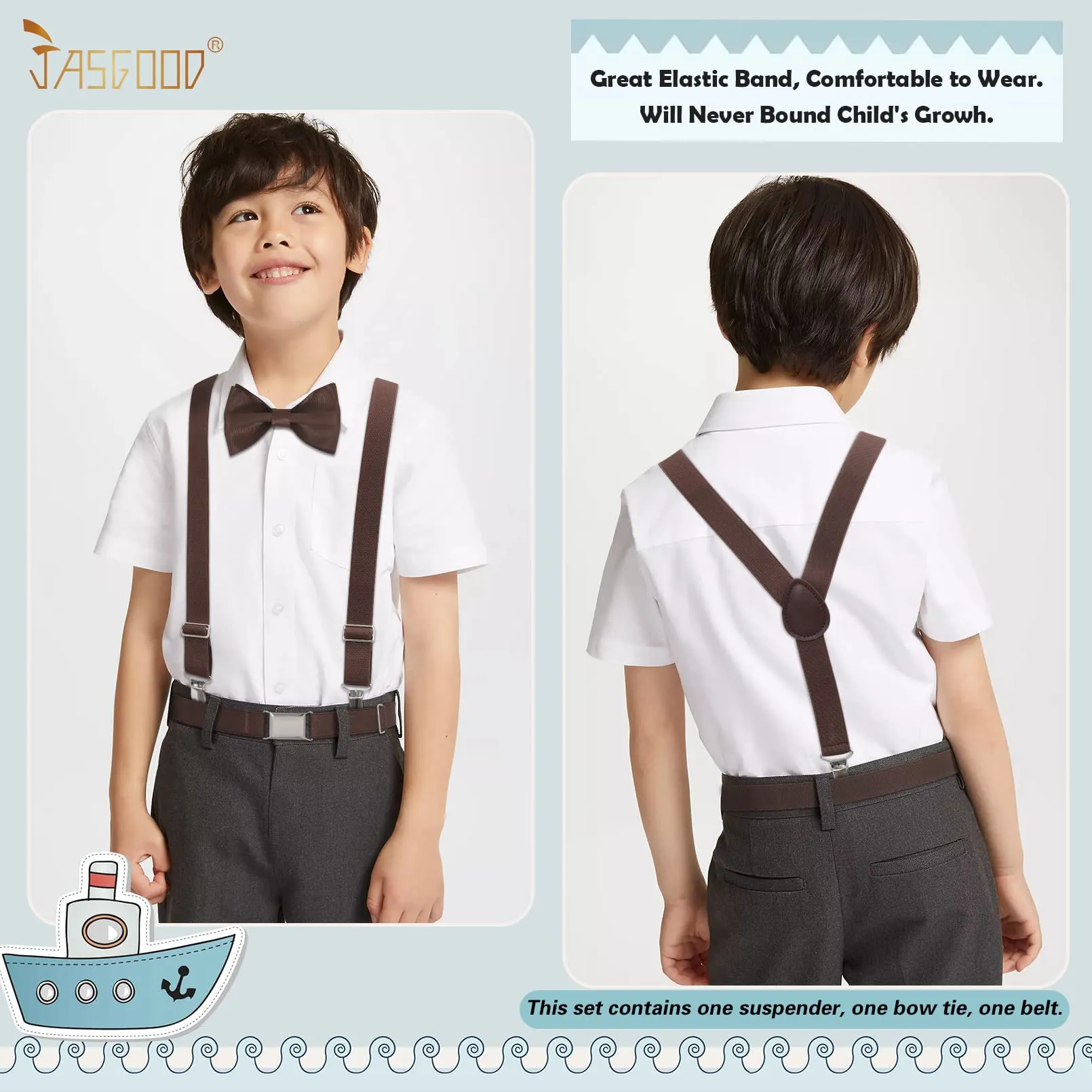JASGOOD Child Kids Suspenders Bowtie Set Adjustable Suspender Set for Boys and Girls with Elastic Stretch Waist Belt Set