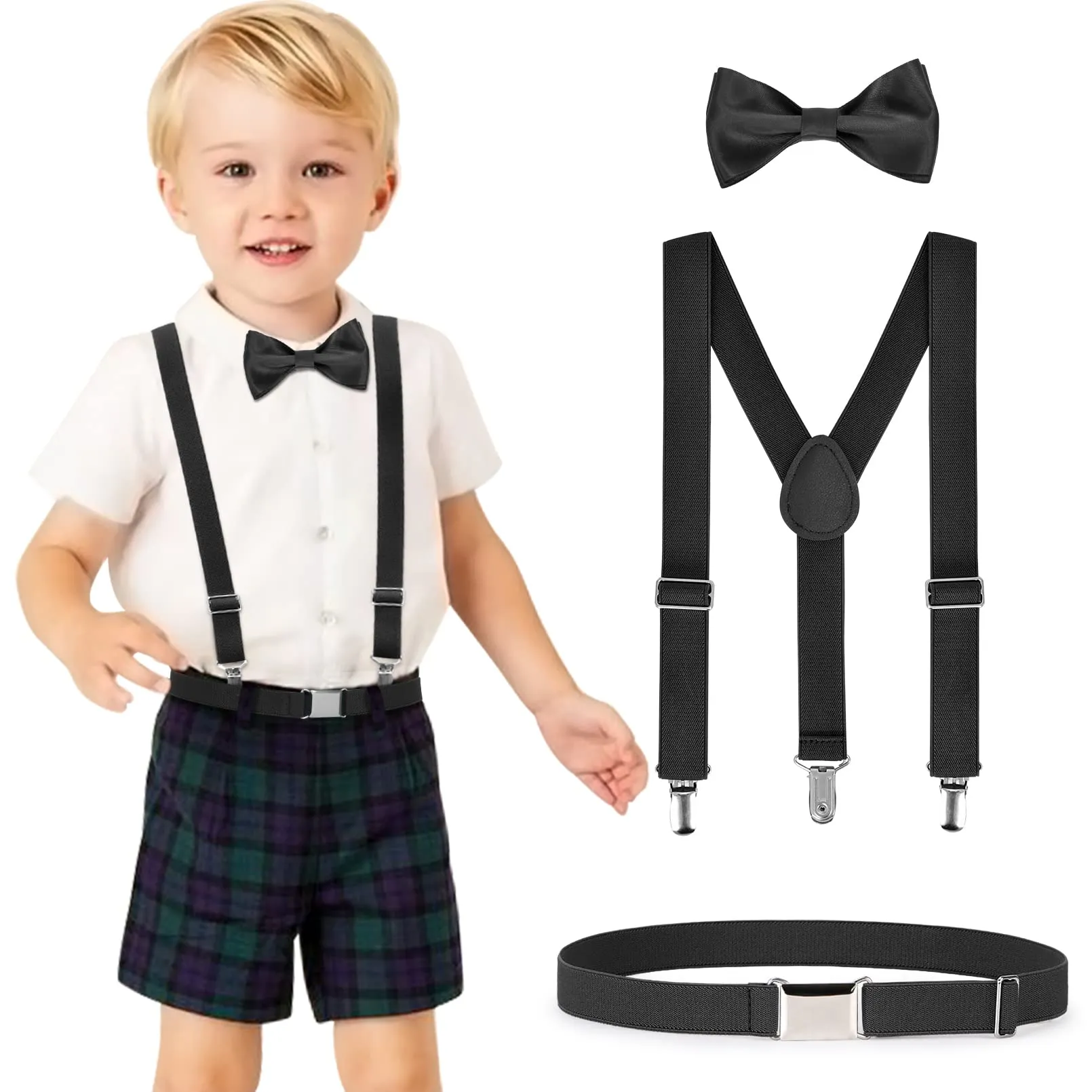 JASGOOD Child Kids Suspenders Bowtie Set Adjustable Suspender Set for Boys and Girls with Elastic Stretch Waist Belt Set