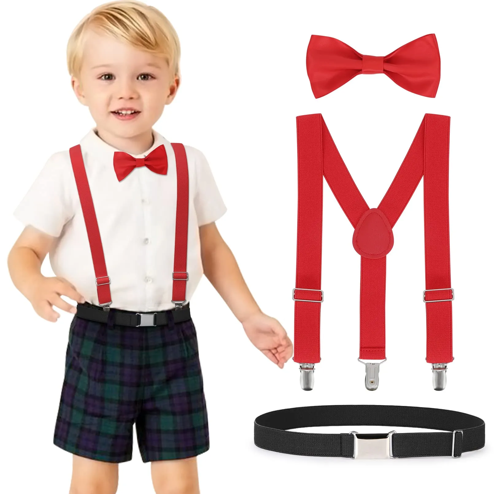 JASGOOD Child Kids Suspenders Bowtie Set Adjustable Suspender Set for Boys and Girls with Elastic Stretch Waist Belt Set