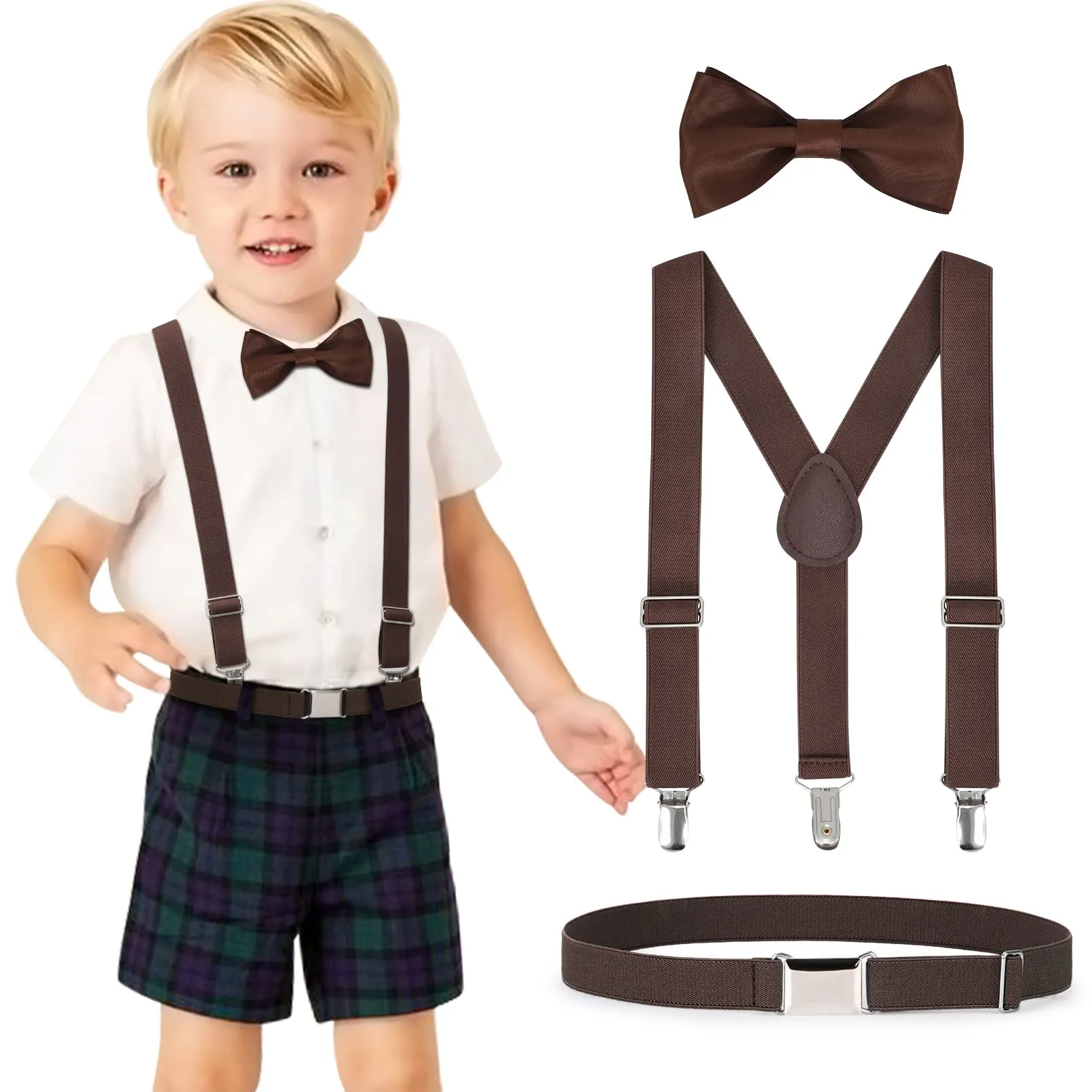 JASGOOD Child Kids Suspenders Bowtie Set Adjustable Suspender Set for Boys and Girls with Elastic Stretch Waist Belt Set