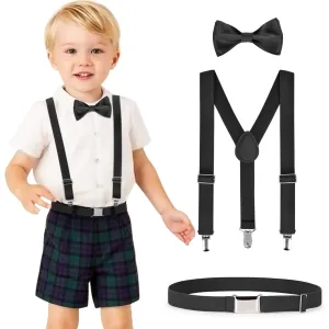 JASGOOD Child Kids Suspenders Bowtie Set Adjustable Suspender Set for Boys and Girls with Elastic Stretch Waist Belt Set