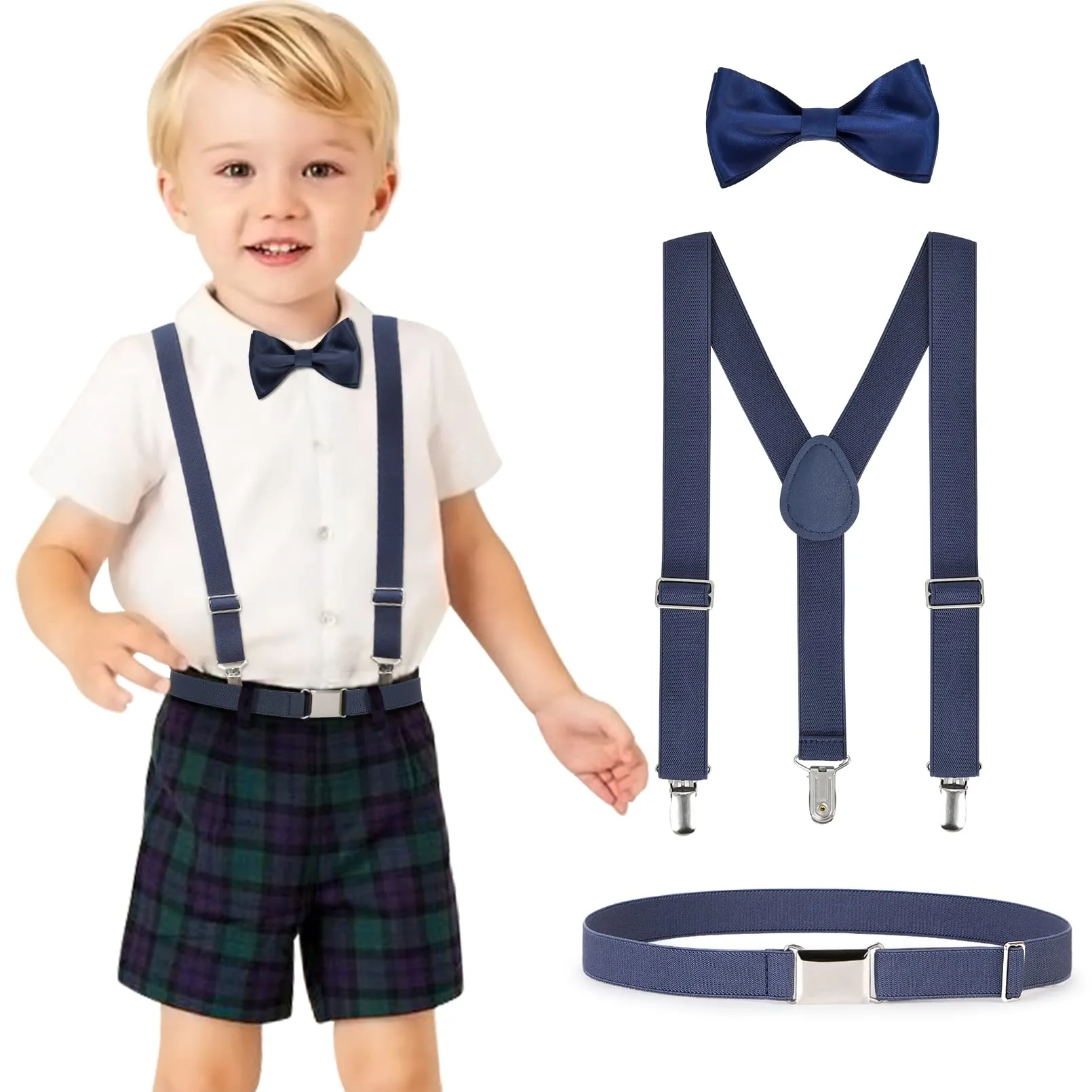 JASGOOD Child Kids Suspenders Bowtie Set Adjustable Suspender Set for Boys and Girls with Elastic Stretch Waist Belt Set