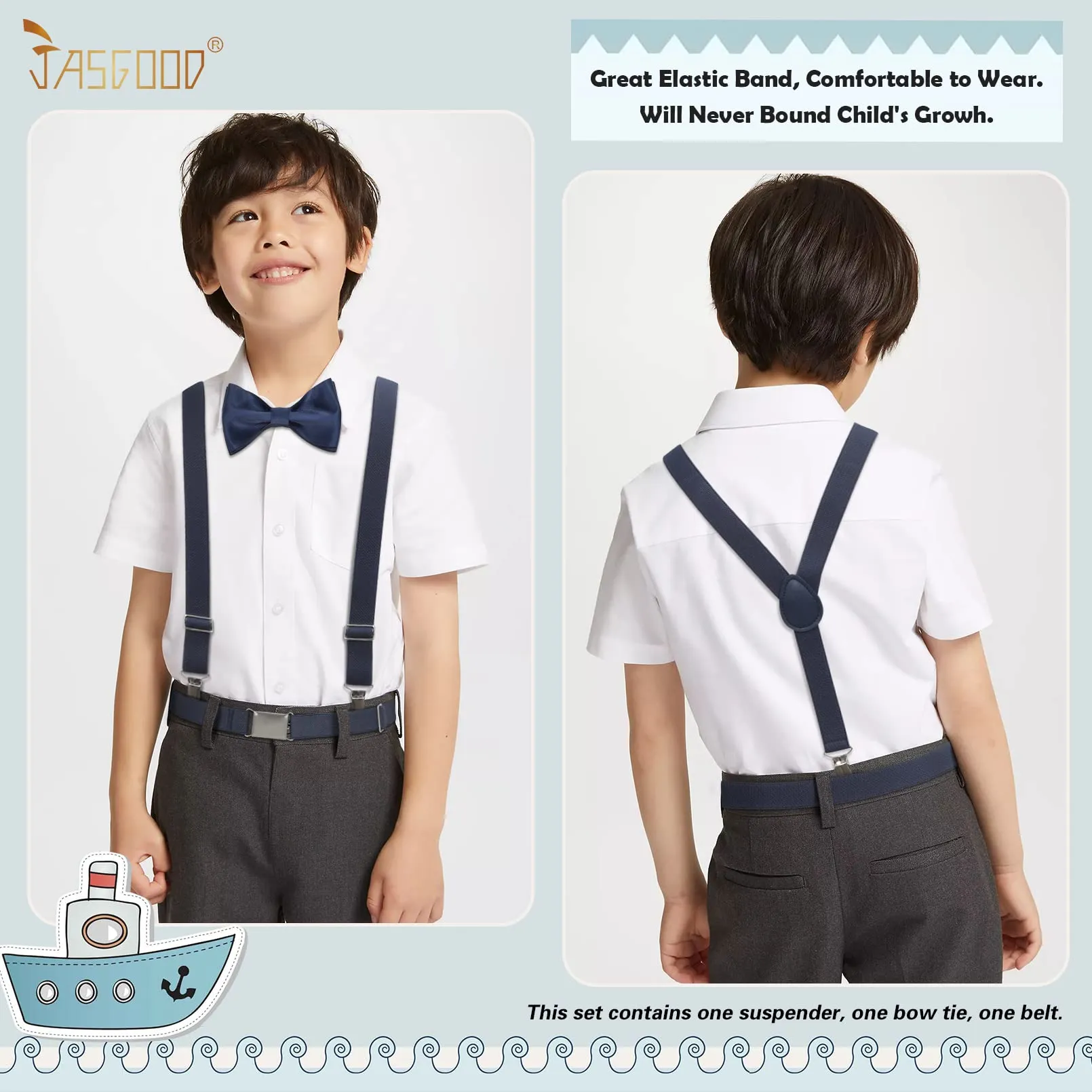 JASGOOD Child Kids Suspenders Bowtie Set Adjustable Suspender Set for Boys and Girls with Elastic Stretch Waist Belt Set
