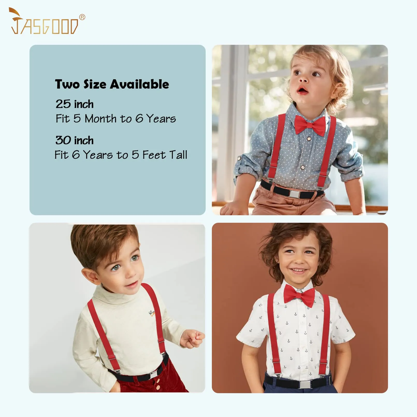 JASGOOD Child Kids Suspenders Bowtie Set Adjustable Suspender Set for Boys and Girls with Elastic Stretch Waist Belt Set