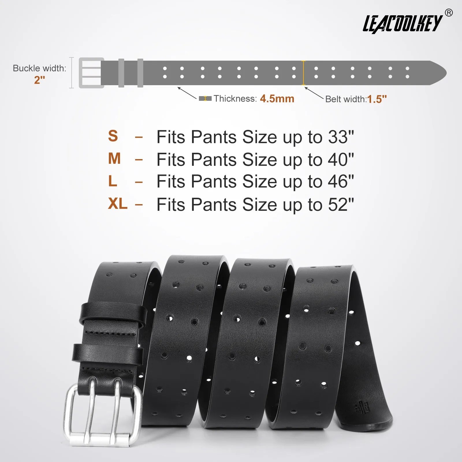 JASGOOD Double Prong Belt for Men PU Leather Work Belts for Jeans 2 Hole Leather Belts for Men-Casual Leather Belt for Pants