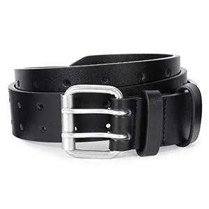JASGOOD Double Prong Belt for Men PU Leather Work Belts for Jeans 2 Hole Leather Belts for Men-Casual Leather Belt for Pants