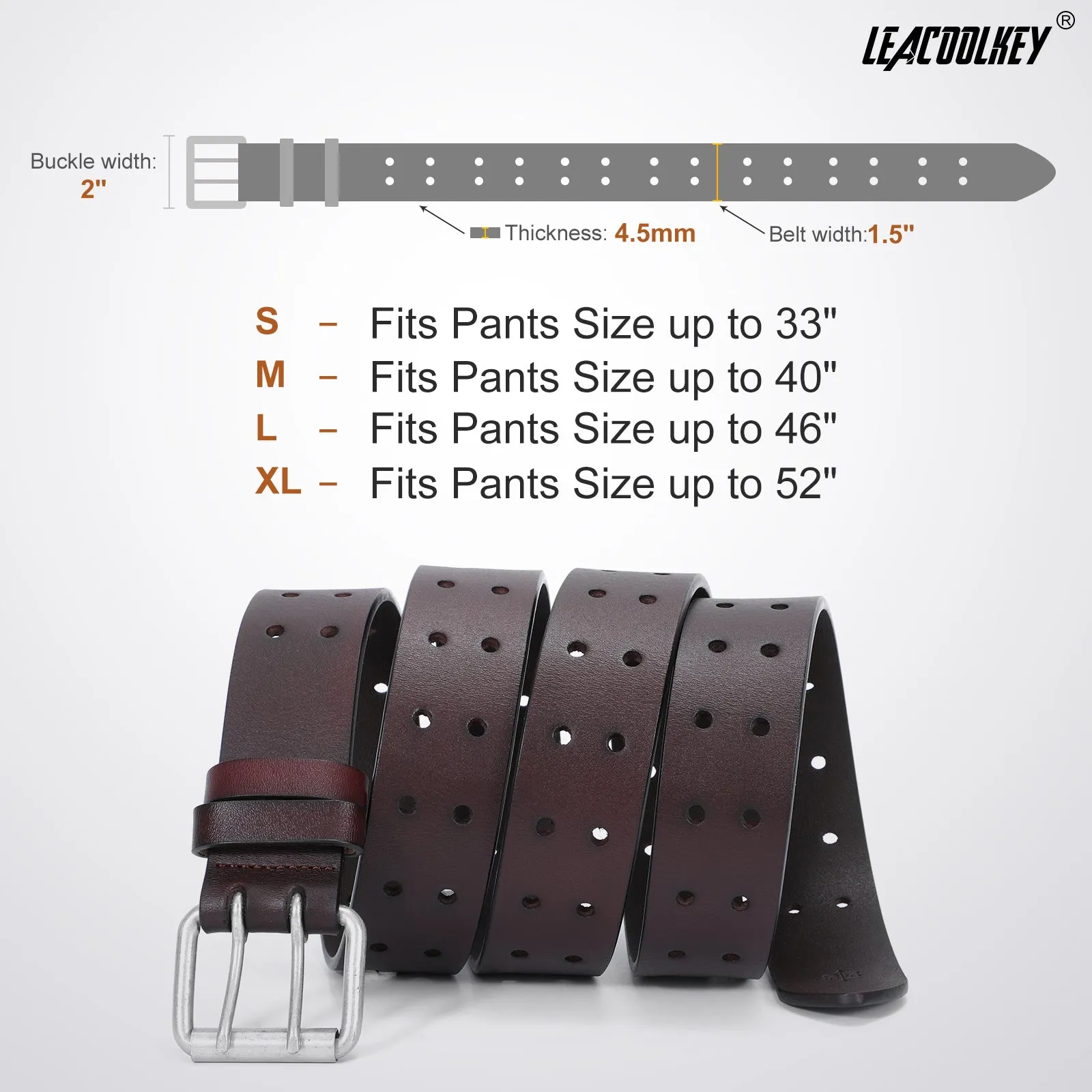 JASGOOD Double Prong Belt for Men PU Leather Work Belts for Jeans 2 Hole Leather Belts for Men-Casual Leather Belt for Pants