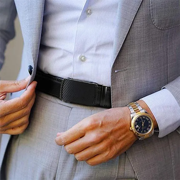 JASGOOD Men Leather Belt Ratchet Dress Belt with Automatic Buckle   High Quality Leather with Nice Gift Box Perfect Gift for Men
