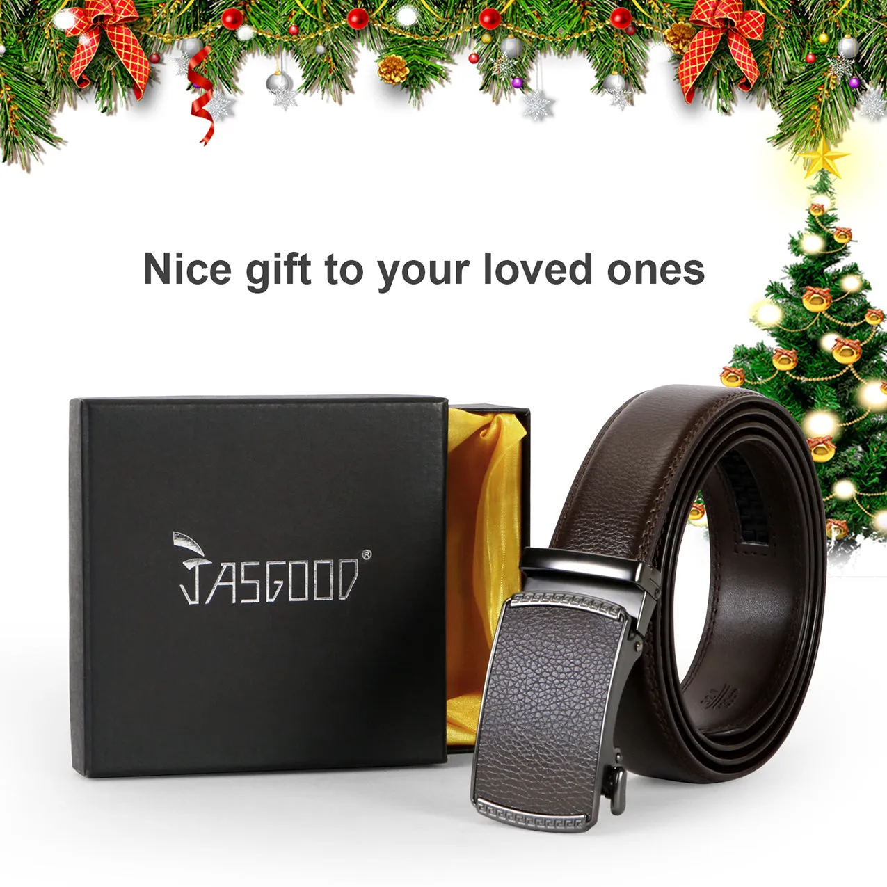 JASGOOD Men Leather Belt Ratchet Dress Belt with Automatic Buckle   High Quality Leather with Nice Gift Box Perfect Gift for Men