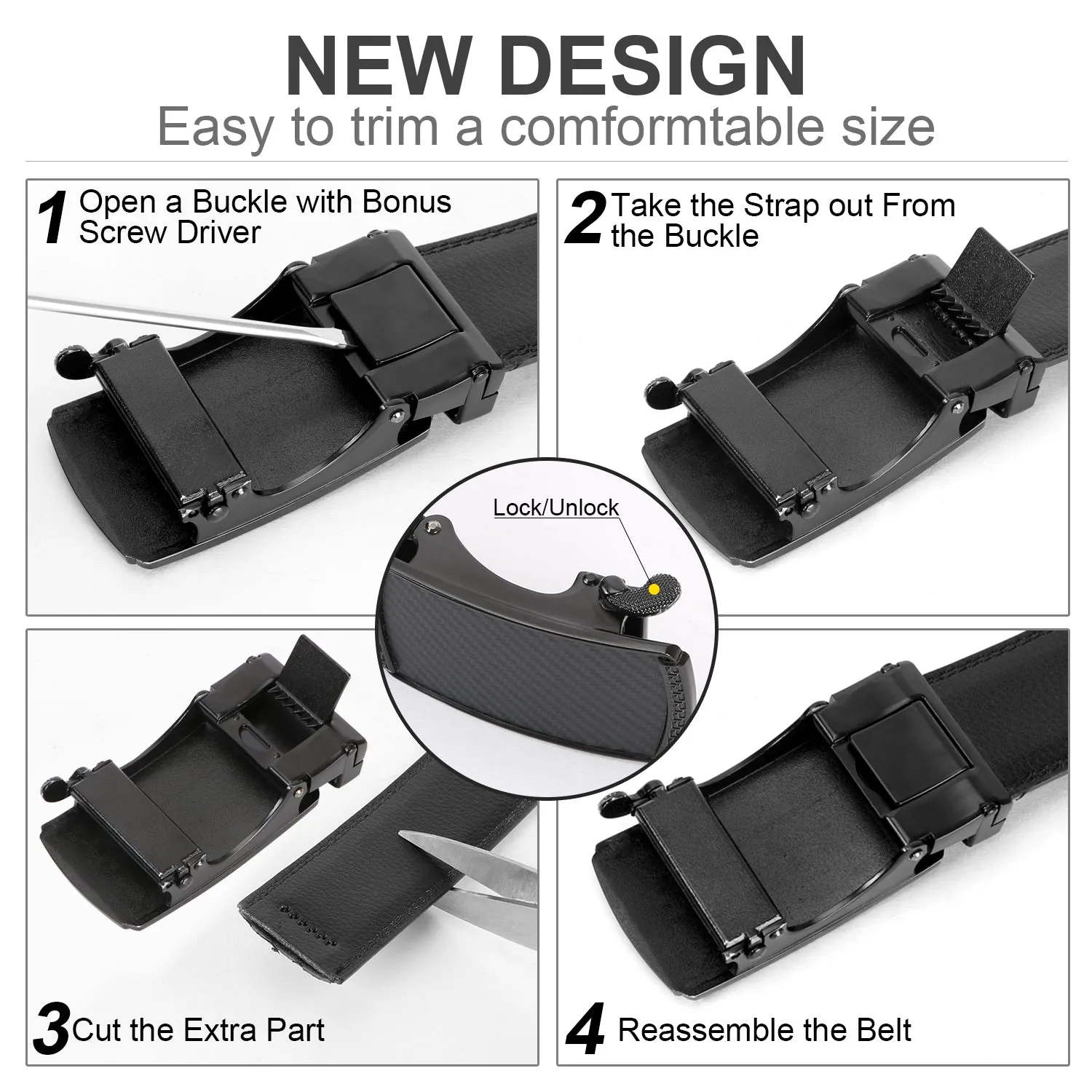 JASGOOD Men Leather Belt Ratchet Dress Belt with Automatic Buckle   High Quality Leather with Nice Gift Box Perfect Gift for Men