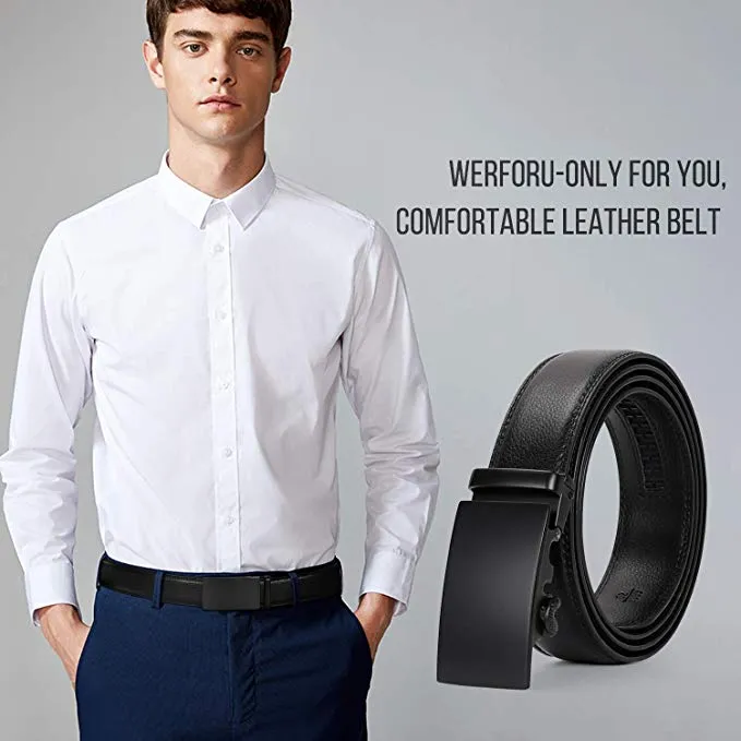 JASGOOD Men Leather Belt Ratchet Dress Belt with Automatic Buckle   High Quality Leather with Nice Gift Box Perfect Gift for Men