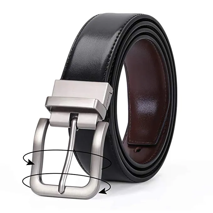 JASGOOD Men's Belt, Leather Reversible Belt for Men Black and Brown Dress Belt Rotate Buckle Gift Box