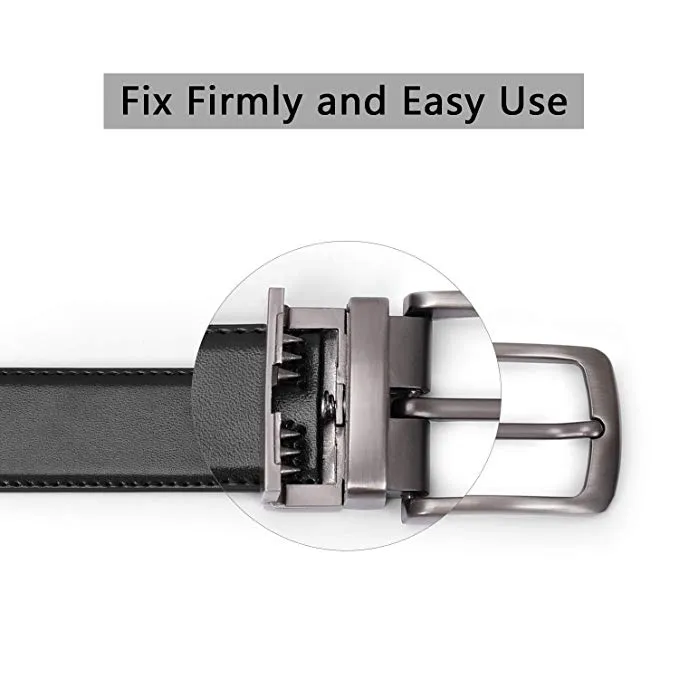 JASGOOD Men's Belt, Leather Reversible Belt for Men Black and Brown Dress Belt Rotate Buckle Gift Box