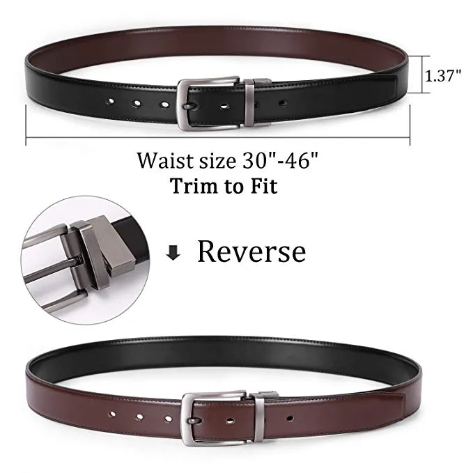JASGOOD Men's Belt, Leather Reversible Belt for Men Black and Brown Dress Belt Rotate Buckle Gift Box