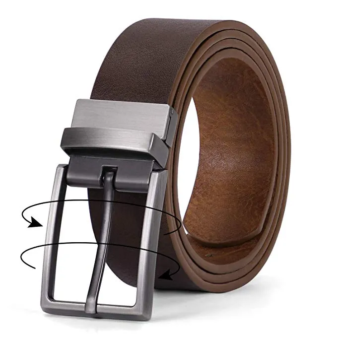 JASGOOD Men's Belt, Leather Reversible Belt for Men Black and Brown Dress Belt Rotate Buckle Gift Box