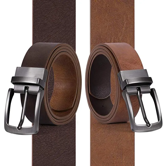 JASGOOD Men's Belt, Leather Reversible Belt for Men Black and Brown Dress Belt Rotate Buckle Gift Box