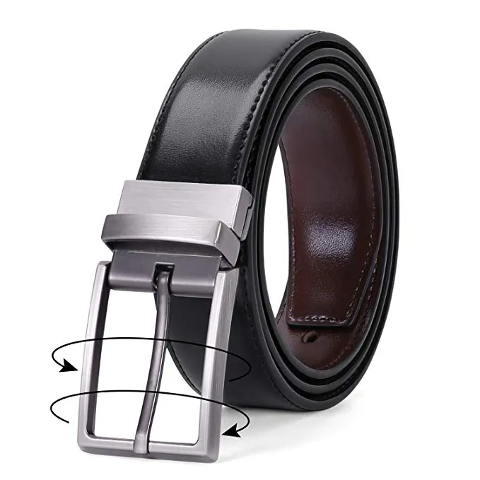 JASGOOD Men's Belt, Leather Reversible Belt for Men Black and Brown Dress Belt Rotate Buckle Gift Box