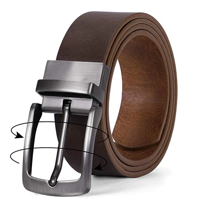 JASGOOD Men's Belt, Leather Reversible Belt for Men Black and Brown Dress Belt Rotate Buckle Gift Box