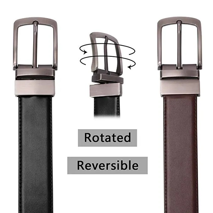 JASGOOD Men's Belt, Leather Reversible Belt for Men Black and Brown Dress Belt Rotate Buckle Gift Box