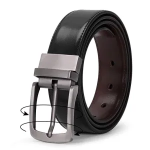 JASGOOD Men's Belt, Leather Reversible Belt for Men Black and Brown Dress Belt Rotate Buckle Gift Box